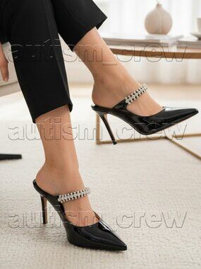 2/$40 💥♻ Mira Azzurra Shinny Black Rhinestone Mule Slip-On Shoe | Size 8 | 2440